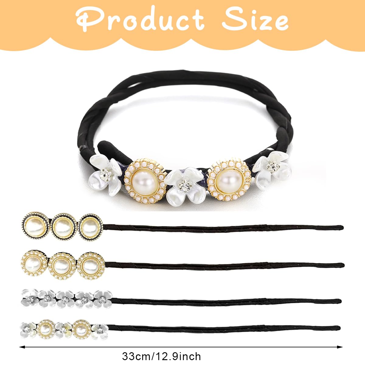 PALAY 4pcs Hair Bun Maker for Hair Flower Pearl Easy Hair Bun Shaper Stylish Rhinestone French Hairstyle Twist Hair Bun Accessories for Women Girls Daily, Party, Wedding
