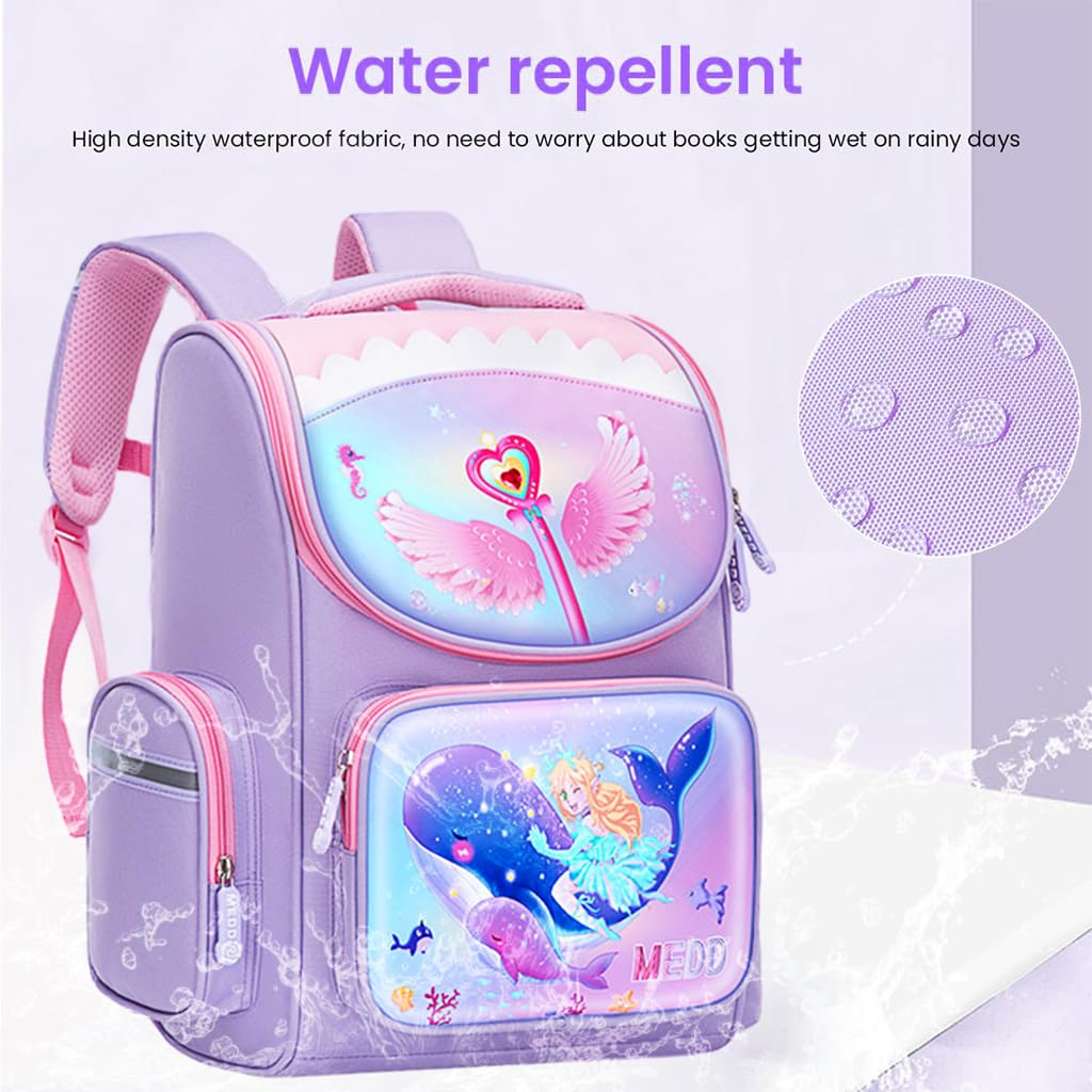 PALAY School Backpack for Girls, Mermaid Cartoon School Backpack Large Capacity Girls Backpack for School, Travel, Camping, Burden-relief School Backpack for Kids 6-12 Years Old