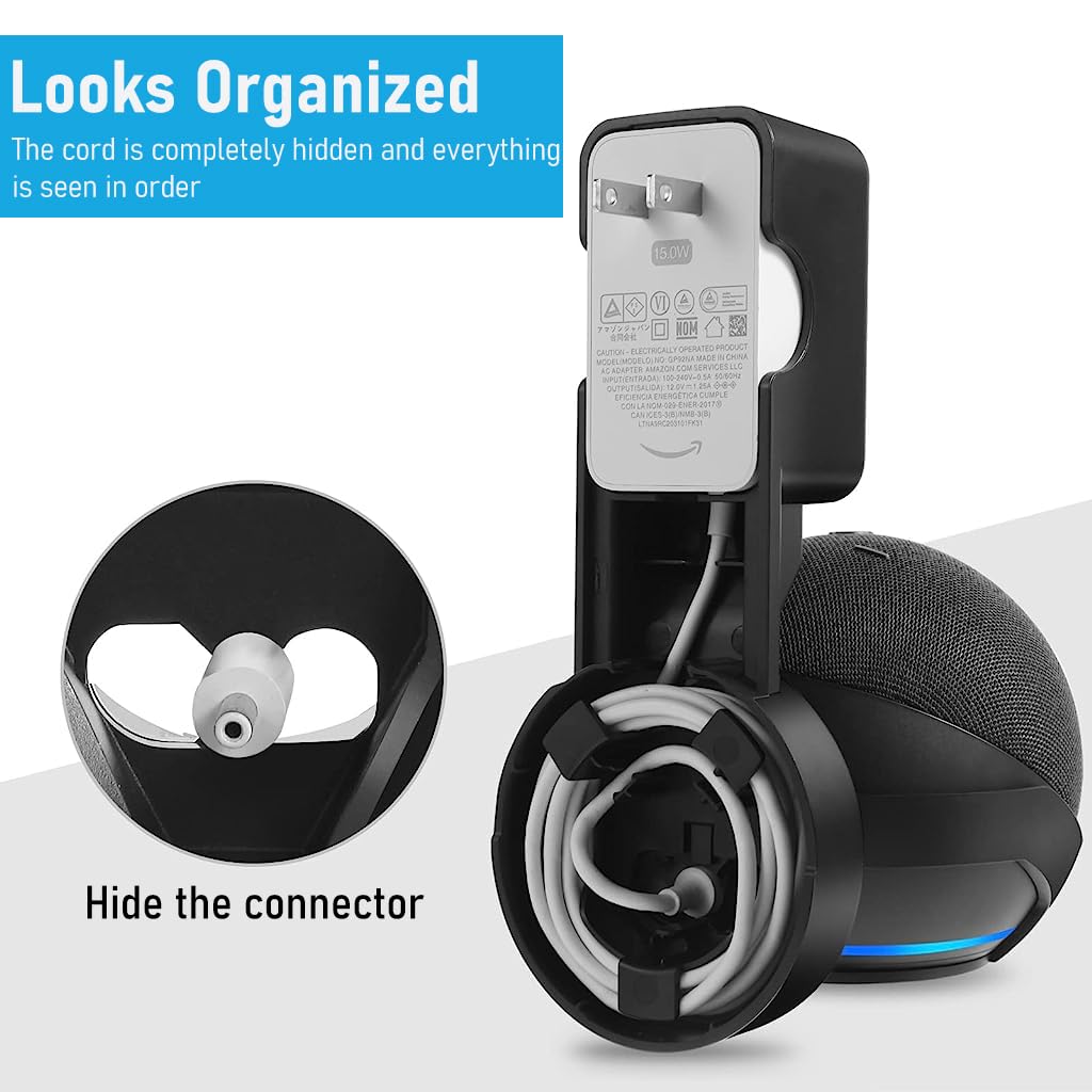 ZORBES Wall Mount for Alexa Echo Dot 5th Generation, Space-Saving Solution with Cable Management Wall Holder for Alexa Echo Dot 5th Generation, Alexa Echo Dot Accessories (Black, Holder Only)