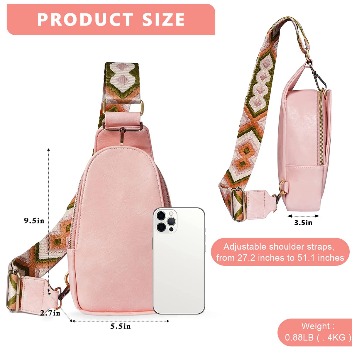 PALAY Cross-Body Chest Bag PU Phone Bag for Women Shoulder Bag with Adjustable Strap Sling Bag, Shoulder Bag for Daily Commuting, Travel(pink)