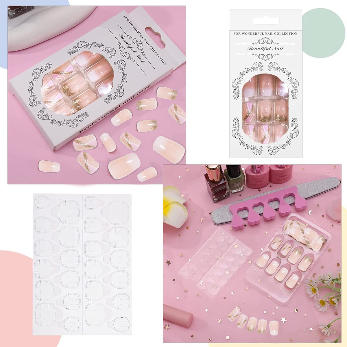 MAYCREATE 24pcs Press-On Gel Nails Nude Color French Nail Press on Gel Nail Nude Color French Fake Nails Full Cover Press On False Nails with Double Sided Adhesive Tabs