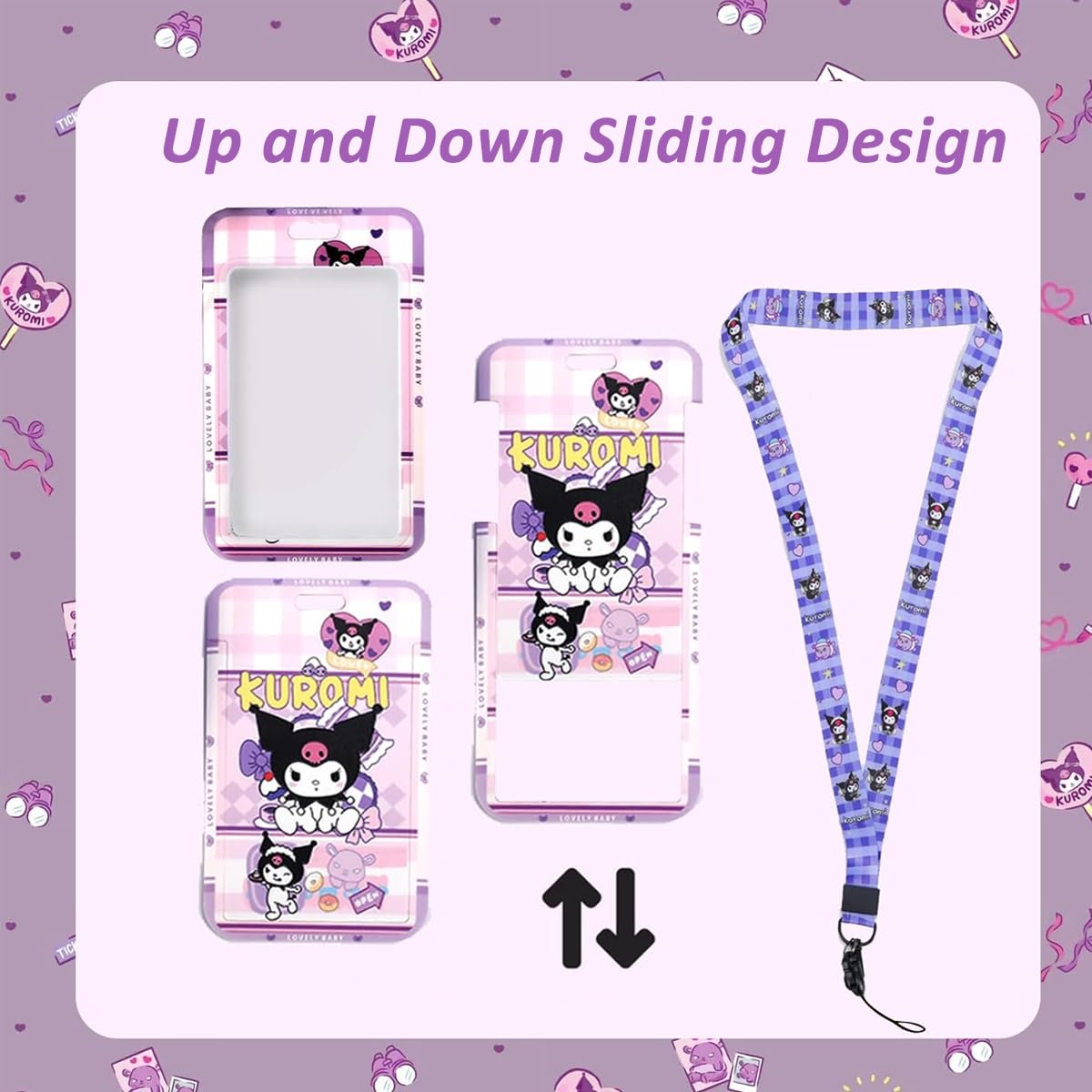 HASTHIP 23Pcs Kawaii Kuromi School Supplies Set, Kawaii Stationeries Set with Notebook Pencil Pouch, Click Pens, Card Holder, Book Markers, 50Pcs Kuromi Stickers, Note Stickers, Girls School Gift Set