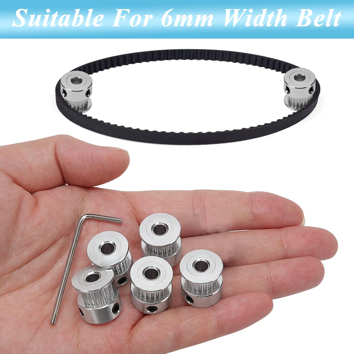 Serplex GT2 20 Teeth 5mm Bore Timing Pulley Aluminum Synchronous Wheel for 6mm Belt, GT2 Pulley 20T Timing Belt Pulley Wheel Compatible with RepRap 3D Printer Prusa i3 (5Pcs)