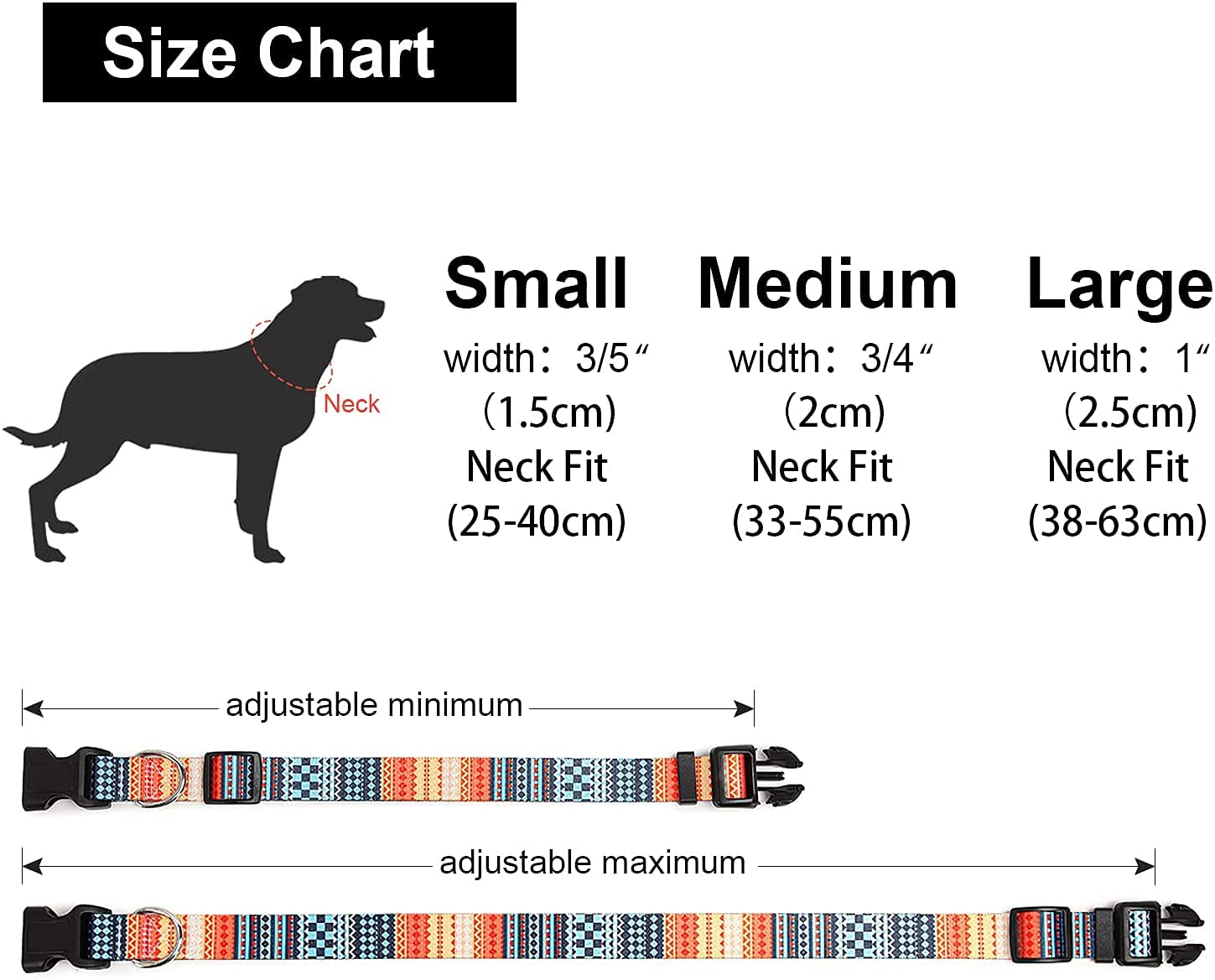 Qpets Bohemia Style Dog Collar with Patterns Adjustable 33-55cm Soft Comfy Pet Collars Dog Belt for Small Medium Large 15-30KG Dogs (Size:M)