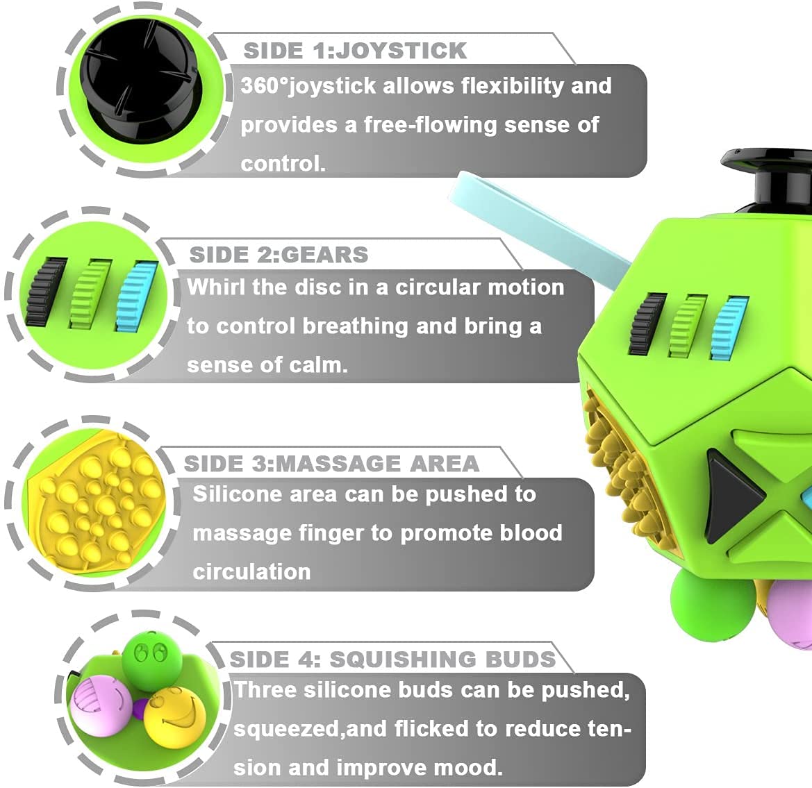 PATPAT 12 Sided Fidget Cube, Dodecagon Fidget Toys for Children and Adults, Fidget Toy Stress and Anxiety Relief Depression Anti for All Ages with ADHD ADD OCD Autism (Green)