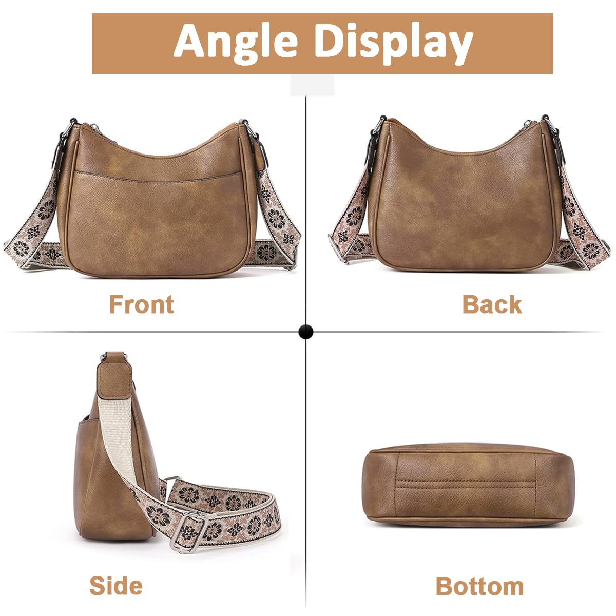 PALAY Women Satchel Bag Fashion PU Solid Brown Crossbody Bag Sling Bag Shoulder Bag with Woven Embossed Shoulder Strap Casual Daily Satchel Bag