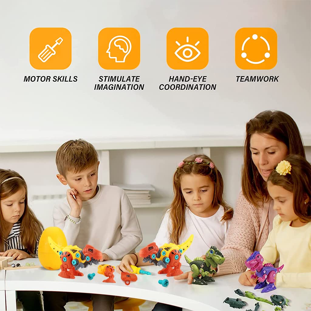 PATPAT Dinosaur Toys for Kids STEM Construction Building Toys for Kids,Dinosaur Toy with Toy Screwdriver Dinosaur Egg Assembling Building Block Toy Birthday Gifts for 3-8 Year Old Boys Girls (Orange)