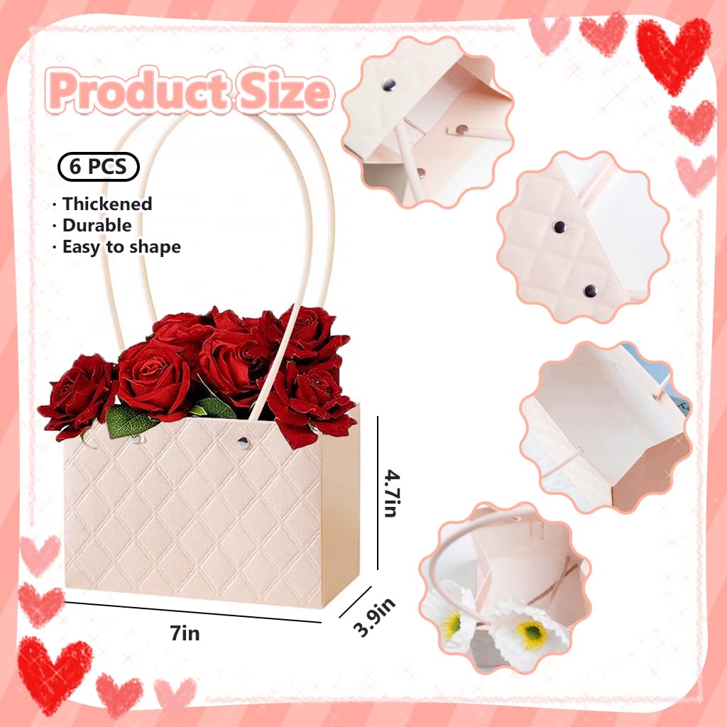 HASTHIP 6pcs Gift Packing Basket Paper Flower Basket with Handles Luxury 3D Embossing Flower Basket Flower Arrangement Basket Home Decoration Wedding Flower Basket(Not Included Flowers)