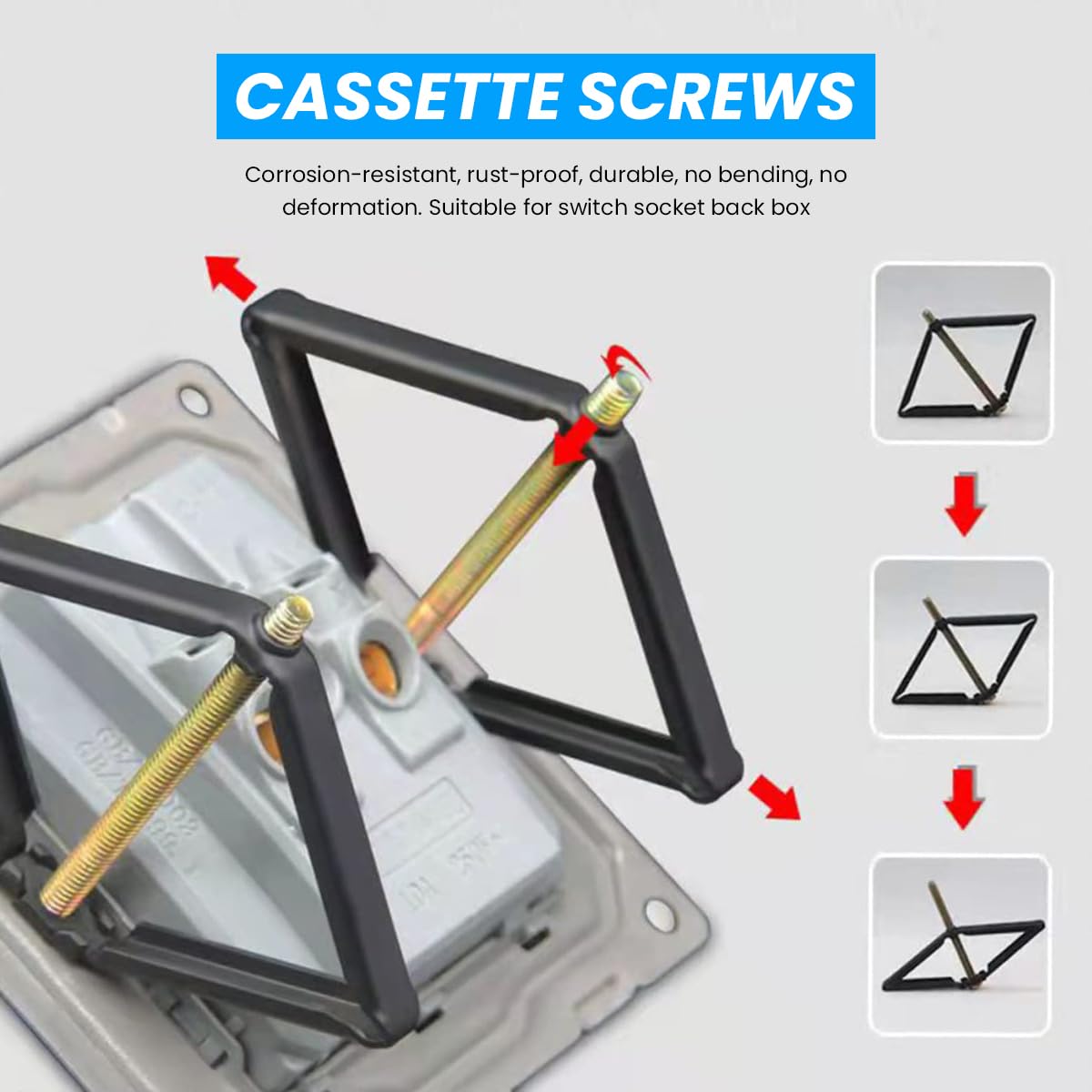 Serplex 10Pcs Switch Socket Cassette Bottom Box Repairer for 86mm x 86mm Switch Socket Cassette Switch Cassette Support Rod Switch Box Repairman Support Rod Electrician Accessories