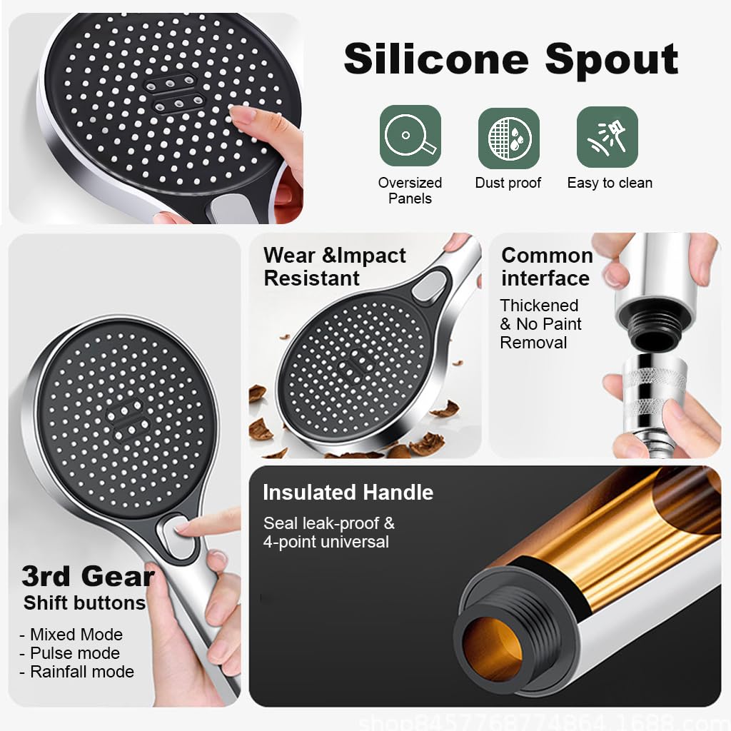 HASTHIP Shower Head High Pressure Shower Head with 3 Spray Modes Universal Water Saving Shower Head Massage Shower Head Rainfall Shower Head Modern Chrome Plated Bathroom Shower Head