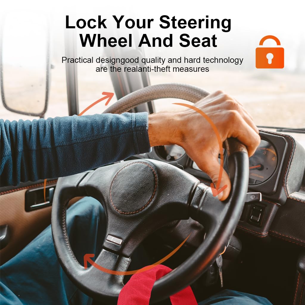 STHIRA Car Steering Wheel Lock, Heavy Duty Safety Belt Buckle Attachment Steel Car Wheel Lock, Alloy Lock Core Steering Wheel Lock with 3 Keys Car Lock Anti Theft for Truck, SUV, Van, Hatchback