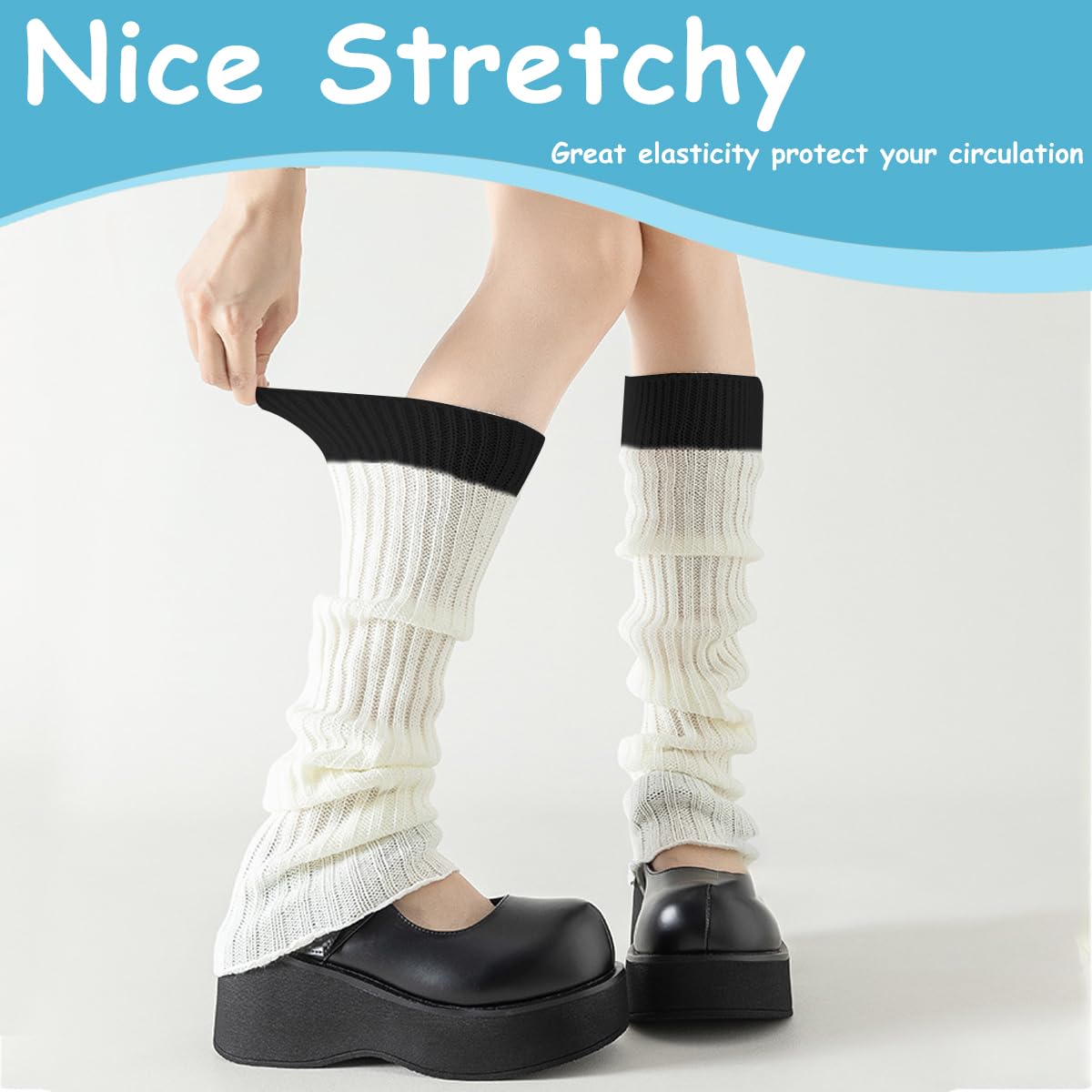 PALAY Leg Warmers for Women Girls Fashion Ribbed Knit Calf Length Stocking Two-Tone Stitching Long Boot Socks for Ballet Dance Figure Skating Yoga Party Junior