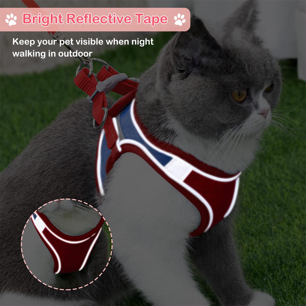 Qpets Cat Harness with 1.5m Leash, Cat Belt Adjustable Size Breathable Cat Vest Strap with Safety Reflective Strip, Cat Leash with Harness for Small Cat and Dog (M, Red)