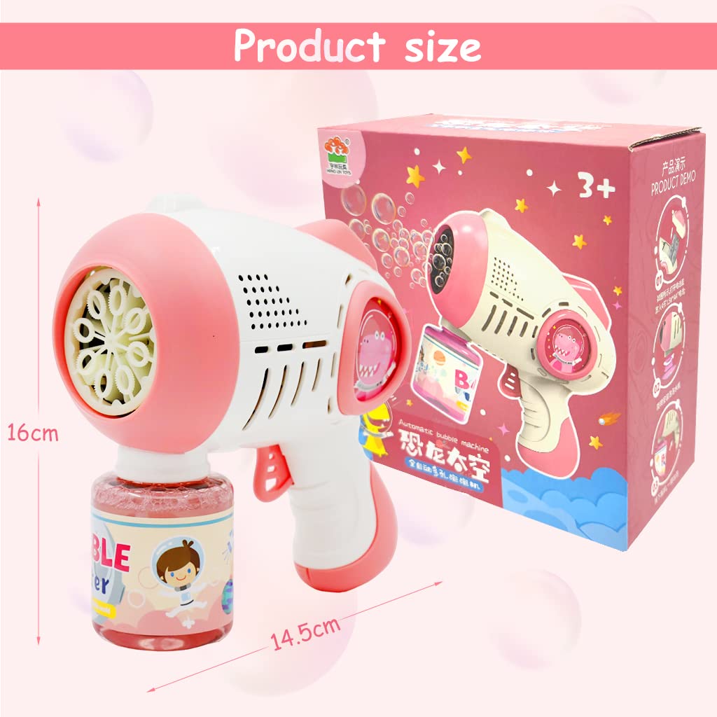 PATPAT Bubble Gun for Kids Toys Bubble Machine with 1 Bottle Bubble Refill Solution, Bubble Maker Bubble Blower Toys for Bubble Blaster Party Supplies, Summer Outdoor Activity Party Favors - Pink