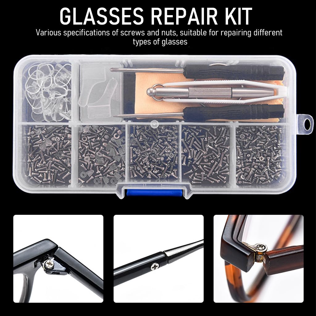HASTHIP 528pcs Spectacles Glasses Repair Tool Kit Eyeglass Repair Kit with 500 Pcs Spectacles Repair Screws, 20pcs Silicone Nose Pads, Mini Screwdriver, Screws Nuts, Tweezer, Glasses Cloth