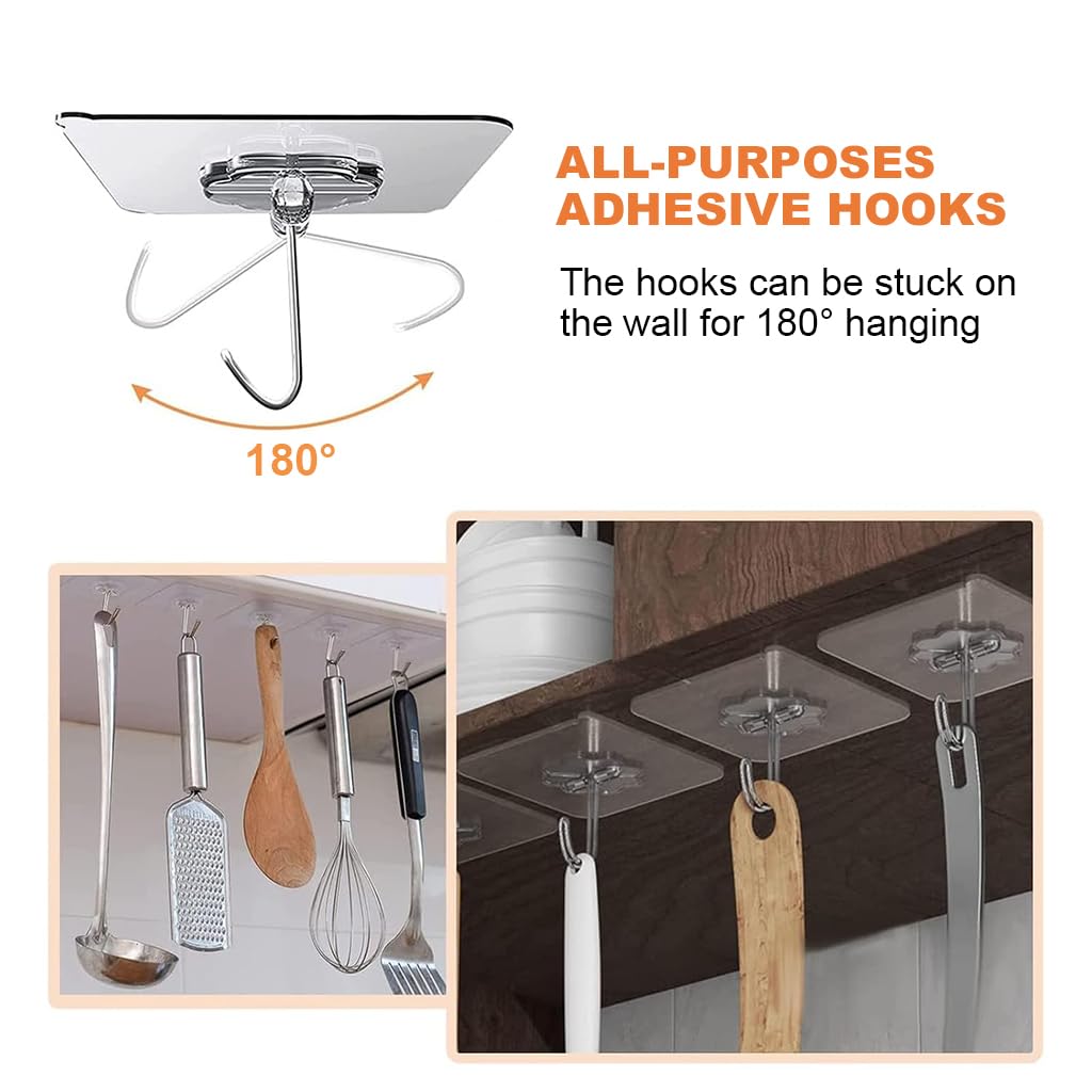 HASTHIP 16 Pack Wall Hooks Self-Adhesive Wall Hooks for Bathroom, Kitchen Waterproof Ultra Adhesive Wall Hooks
