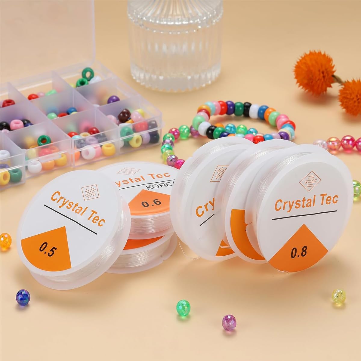 HASTHIP 6 Rolls Elastic String Crystal String Bead Cord Elastic Beading Cord 0.4/0.5/0.6/0.7/0.8/1.0mm DIY Bracelet Making Elastic String Cord for Beading and Jewelry Making