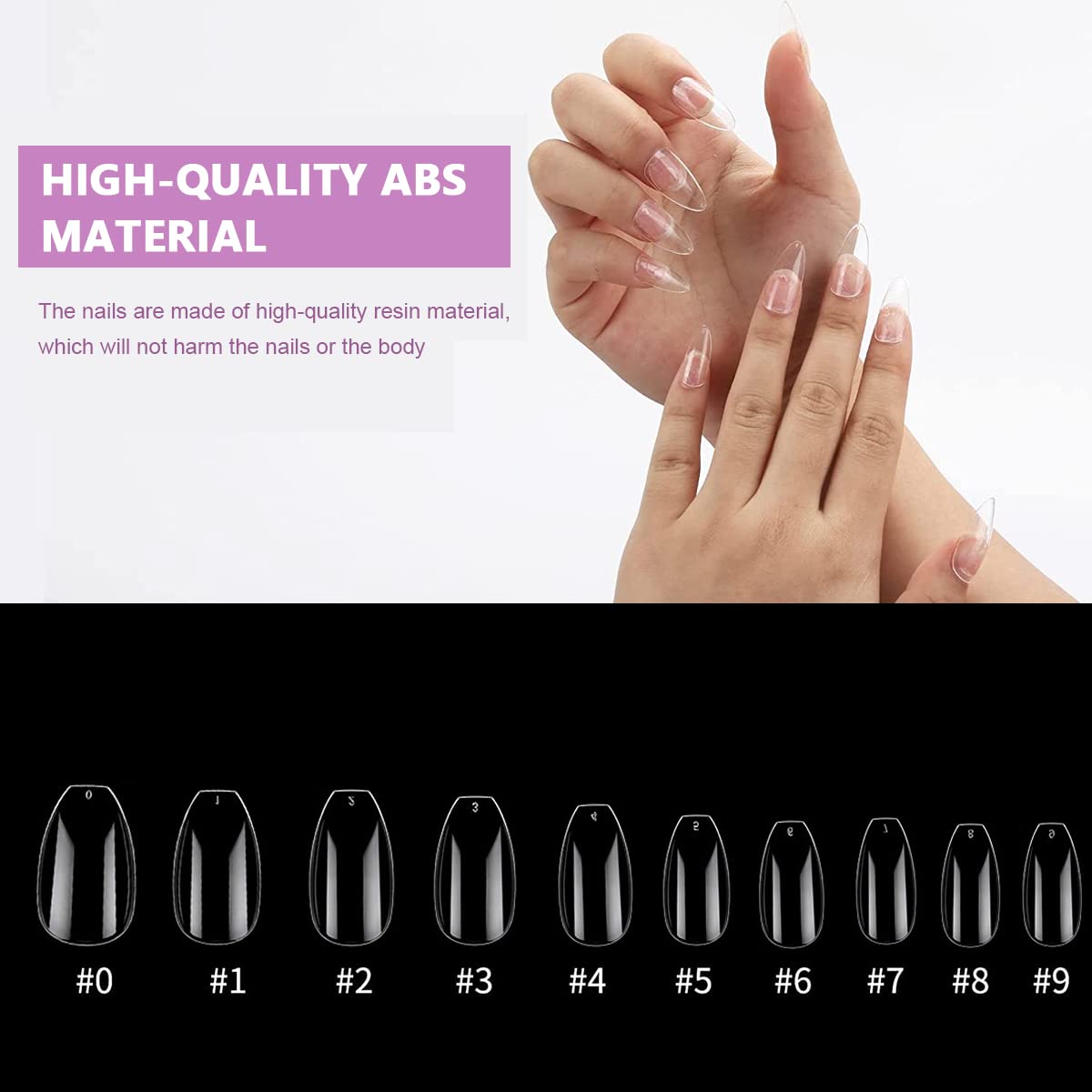 MAYCREATE 500PCS Fake Nails, Transparent Nails, Acrylic Nails False Nail with Case, Clear Resin Nails Full Cover Press on Nails for Nail Salons and DIY Nail Art, 10 Sizes