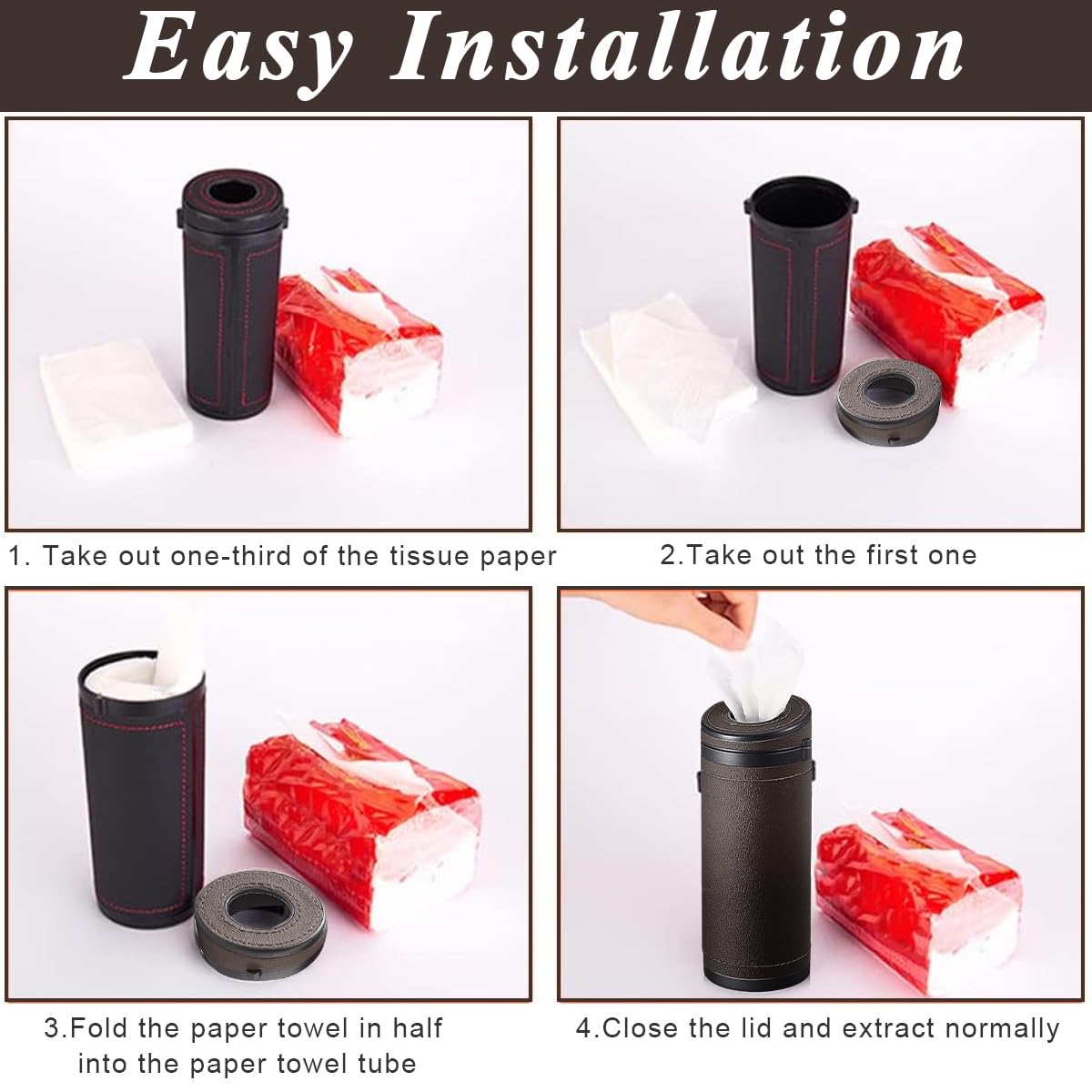 HASTHIP Car Tissue Paper Holder, Cylinder Tissue Box, 2.75'' PU Leather Round Tissues Container Fit for Car Van Bathroom Office Use, Car Cup Holder Car Tissues Box Car Tissue Holder Car Tissue Tube
