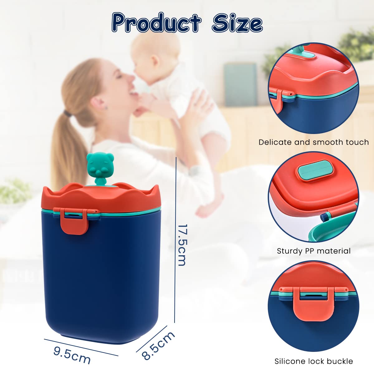 SNOWIE SOFT 430g Baby Formula Dispenser with Scoop and Leveller, Foodgrade PP Double Layer Anti-Leak Milk Powder Dispenser Container, Baby Snack Storage Container for Outdoor Travel Home, BPA Free