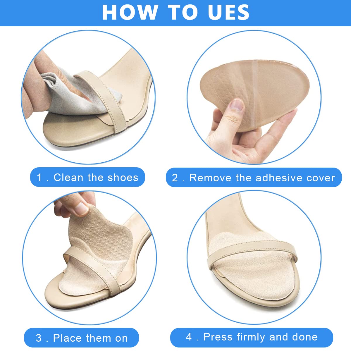 PALAY 3 Pairs Ball of Forefoot Insoles, Front Foot Cushions, Anti Slip Heel Shoe Cushion Inserts for Metatarsal Support and Foot Pain Relief