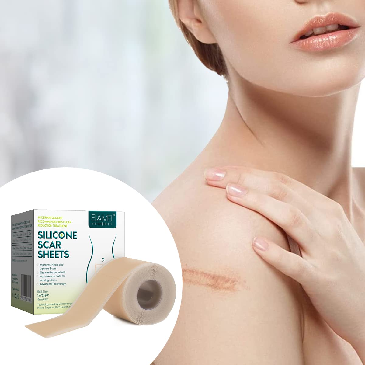 ZIBUYU Surgery Medical Silicon Tape roll for Scar Removal, Hypertrophic Scars, Keloids caused by Surgery and Trasparaent Tear Silicon