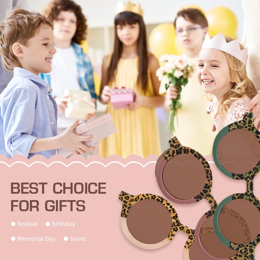 SNOWIE SOFT 3Pcs Kids Sunglasses Leopard Print Fashion Girls Sun Protection Eyewear UV Protection Funny Party Sunglasses Beach Sunglasses