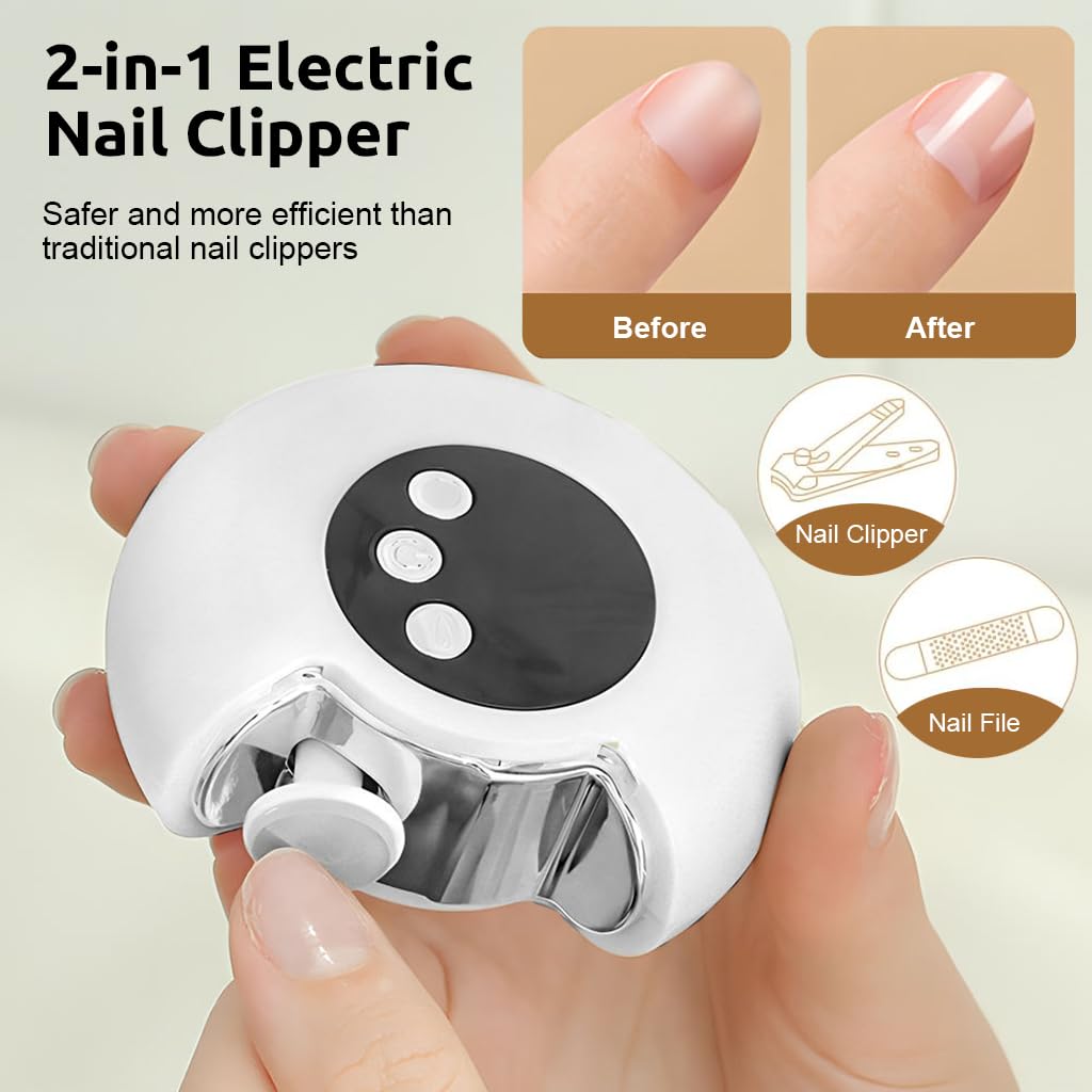 MAYCREATE Electric Nail Clipper with LED 2 IN 1 Nail Clipper & Nail Filer, 2 Speeds Adjustable USB Rechargeable Electric Nail Clipper Nail File, Safe Nail Clipper for Kids Elders Adults