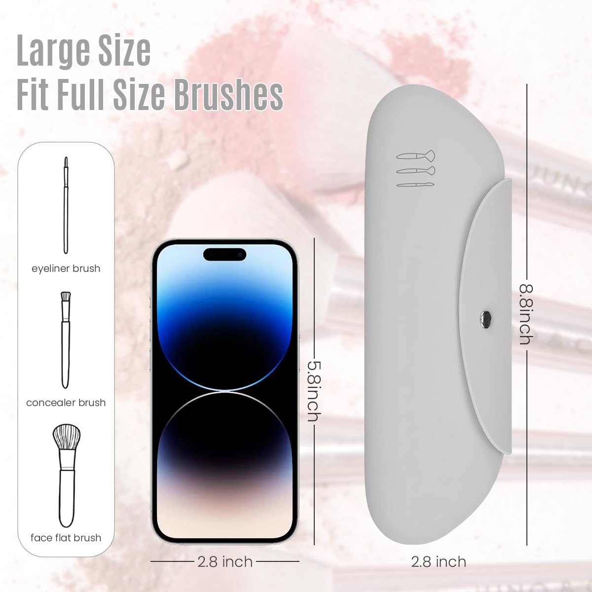 MAYCREATE Silicone Makeup Brush Holder, Travel Make Up Brushes Organizer with with Anti-Fall Out Zipper Closure, Large Khaki Cosmetic Brush Case for Daily, Work - Brushes Not Included