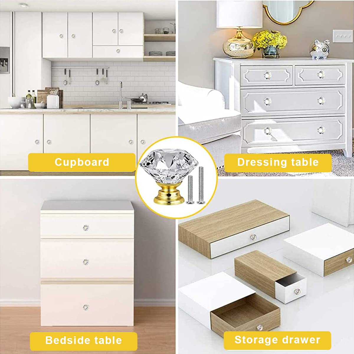 HASTHIP 6 Pack Round Cabinet Knob Pull Handle, Crystal Knobs with Screws Kit for Dresser Drawers Glass Cabinet Knobs Diamond Shaped Drawer Knobs