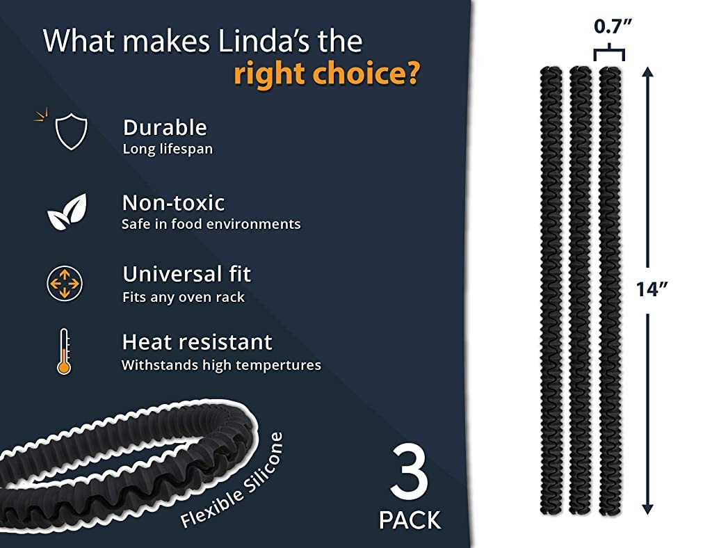 HASTHIP Black Pack of 3 Heat Resistance Silicone Oven Rack Shields Guards,Protects Against Burns and Scars,Oven Rack Protectors,14 Inches Long