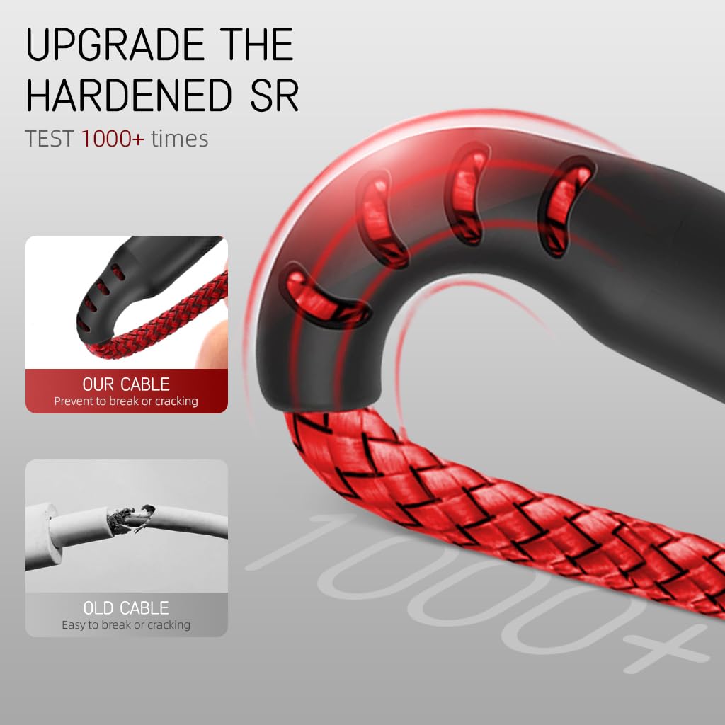 Verilux® 16.4ft Type C Charging Cable for iPhone 15 USB C 3.1 62W PD Data Sync Extra Long Nylon Woven for Phone Tablet PS5 Red 2PCS
