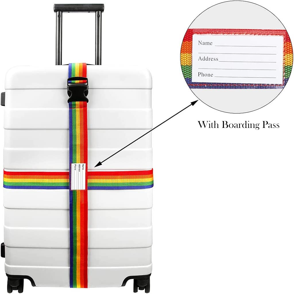 PALAY 2pc Luggage Straps, Adjustable Suitcase Belts, Heavy Duty Non-Slip Travel Luggage Straps with Boarding Pass, Quick-Release Luggage Straps Buckle Travel Accessories Bag Straps (Rainbow)
