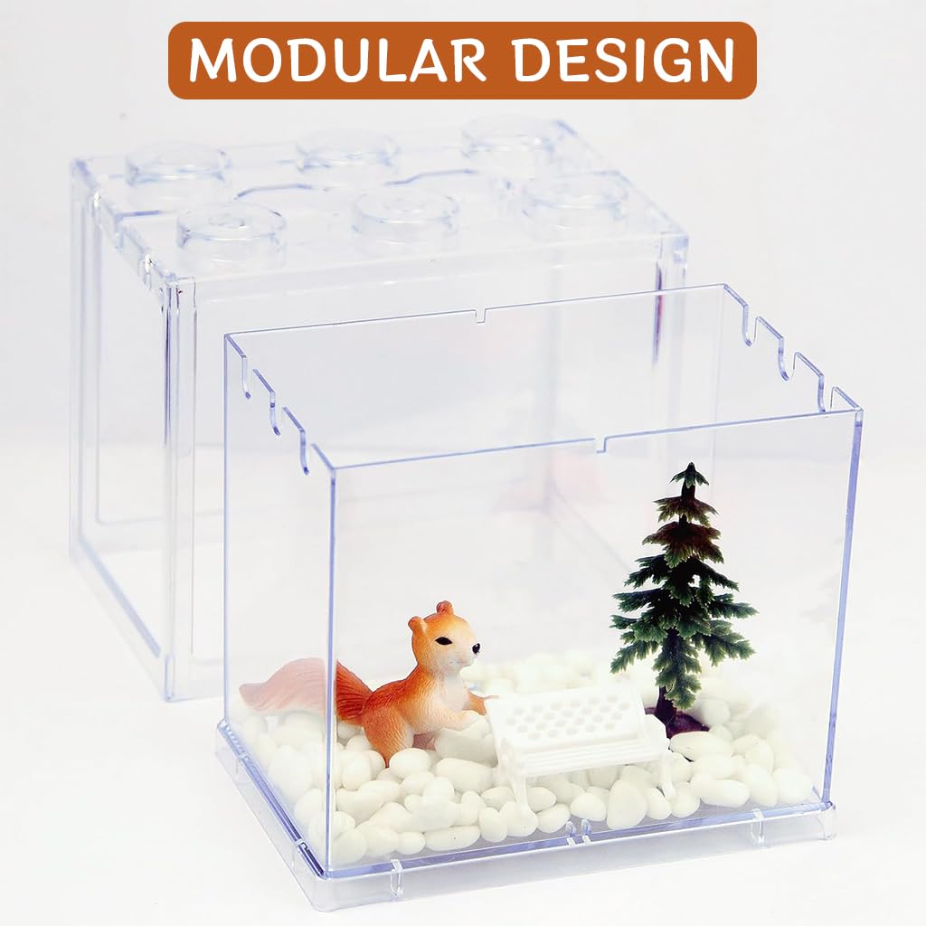 Qpets Small Betta Fish Tank, Desktop Mini Tank for Betta Fish, Stackable Mini Aquarium Tank Cube Fish Tank for Turtle Goldfish Moss Balls (12*8*10.5CM)