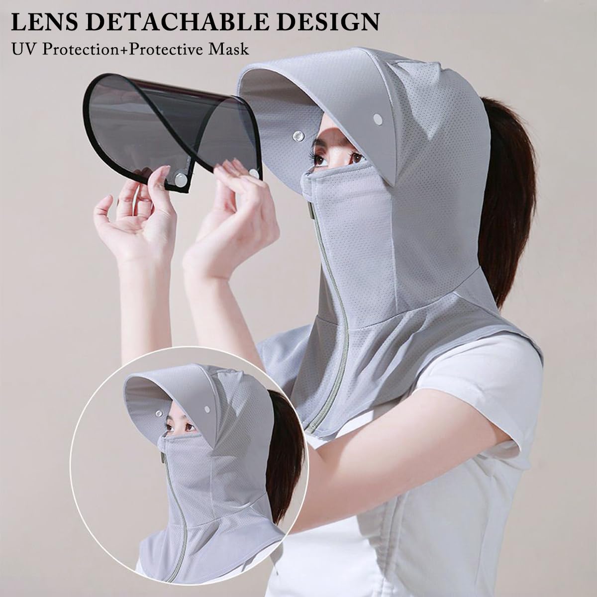 PALAY Sun Hats for Women Sun Protection Wide Brim Summer Caps for Women Zip Up Ponytail Beach Hat with Removeable Sun Visor Extender Outdoor Women Cap for Riding, Driving, Working