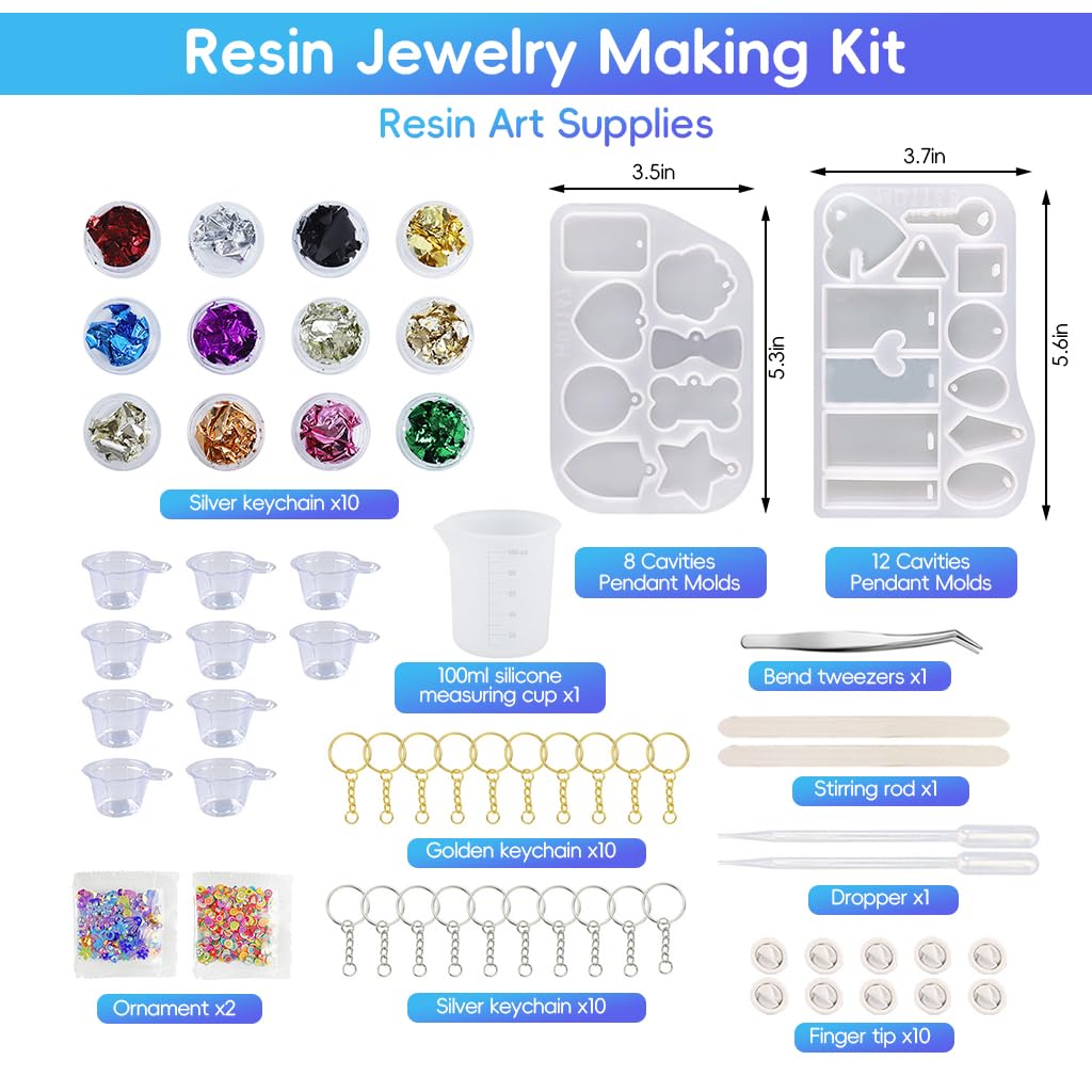 HASTHIP Resin Art Mold Kit DIY Resin Art Keychain Supplies Kit Assorted Silicone Molds with Multi Colors Glitters & Trinkets, Keychain DIY Resin Bag Charms DIY Handmade Resin Craft Kit