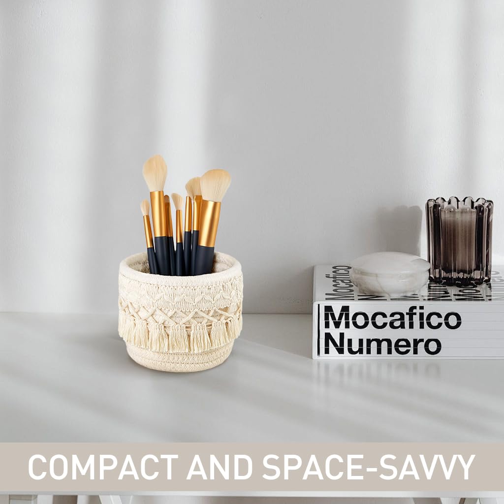 MAYCREATE Desk Organizer Holder 3.9 Inches Makeup Brush Holder Organizer Holder Cotton Rope Tassels Pen Holder Dresser Table Organizer School Office Stationeries Storage Organizer Makeup Organizer