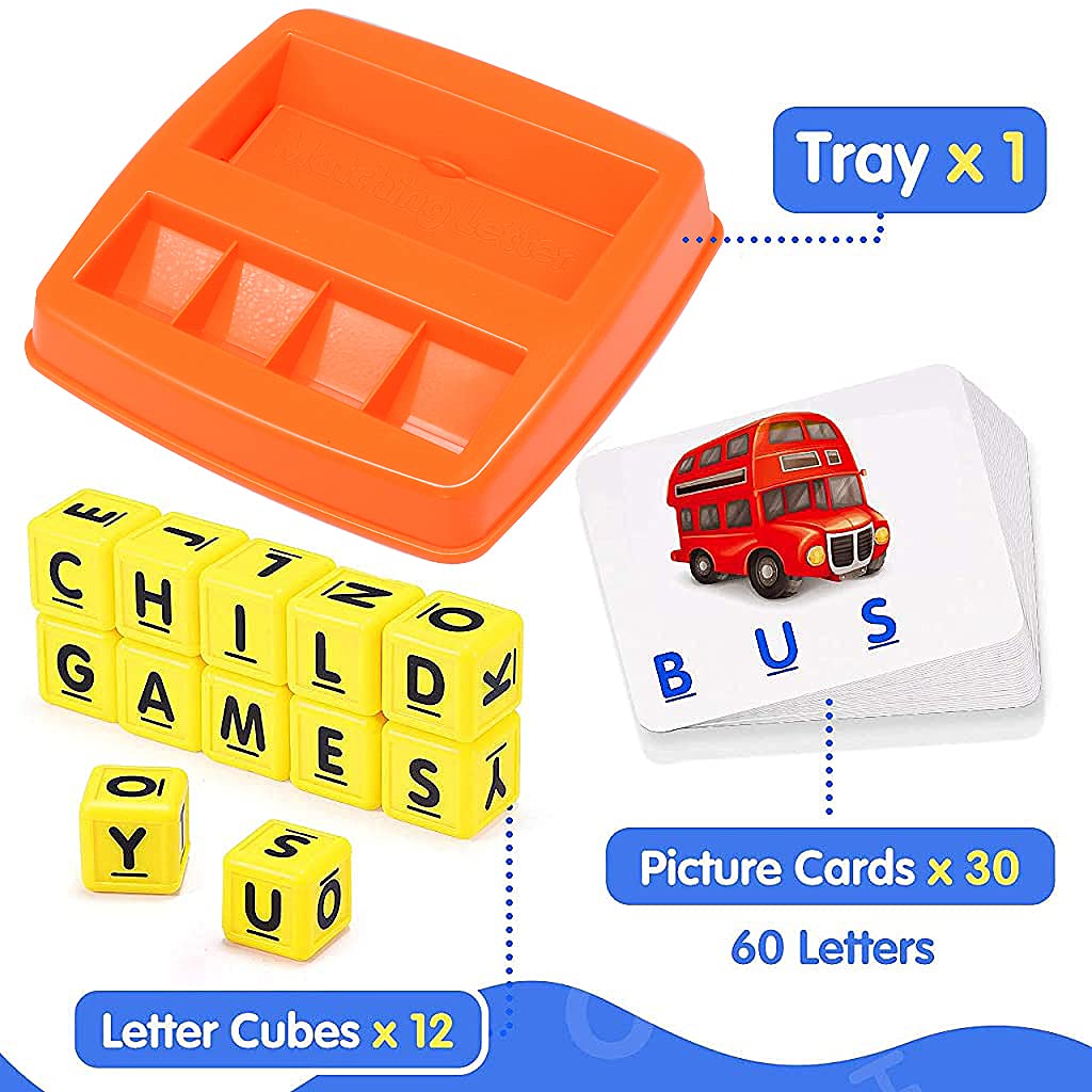 PATPAT Flash Cards for Kids,Early Learning Toys for Kids Educational Toys Flash Cards Matching Letter Game Kid Games Toys for 3-8 Year Old Birthday Gift for Girls Boys - Orange