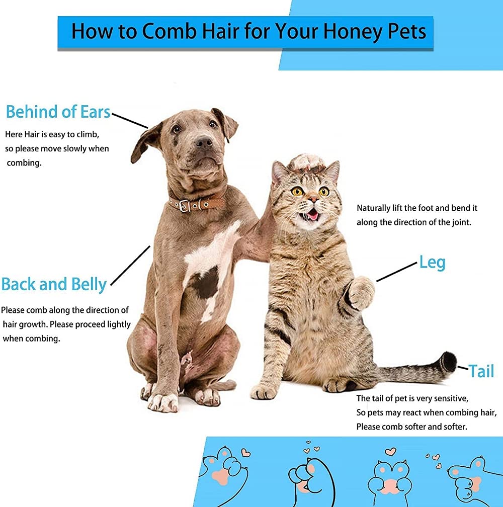 Qpets Cat Dog Comb, 2 In 1 Dog Brush Self Cleaning Slicker Grooming Brush Pet Massage Comb Hair Removal Brush, Washable 140° Comb Teeth for Quick Removal of Floating Hair Cat Dog Hair Remover Brush