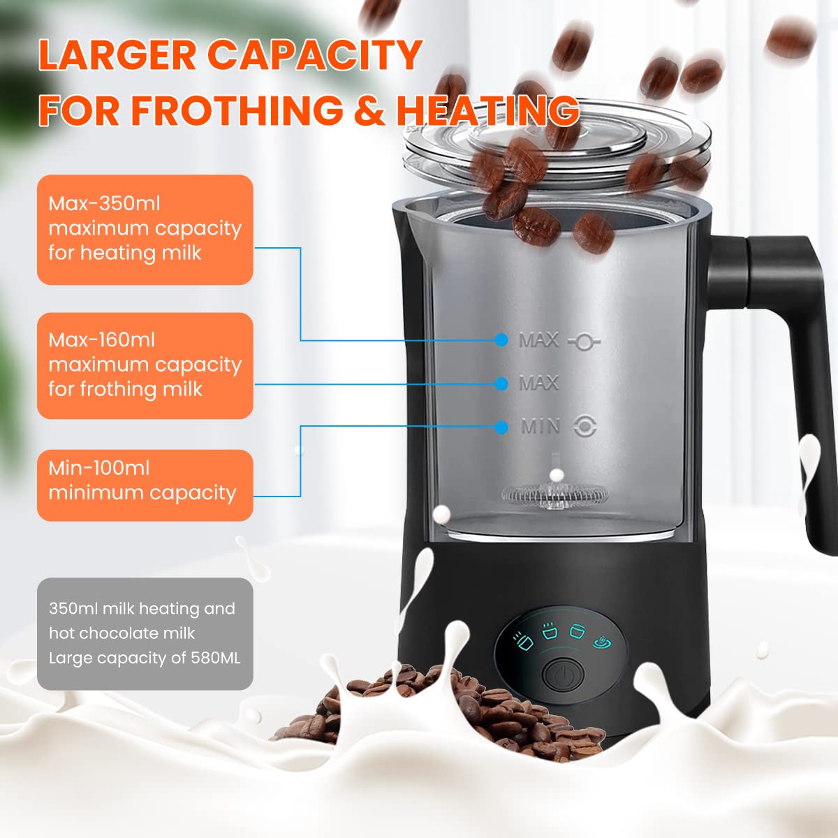 Supvox Electric Milk Frother for Coffee 350ML 4 in 1 Coffee Machine with Milk Frother Electric Foam Maker 400W Automatic Milk Shaker Mixer Machine Hot & Cold Frothing Milk Heater Electric Foamer