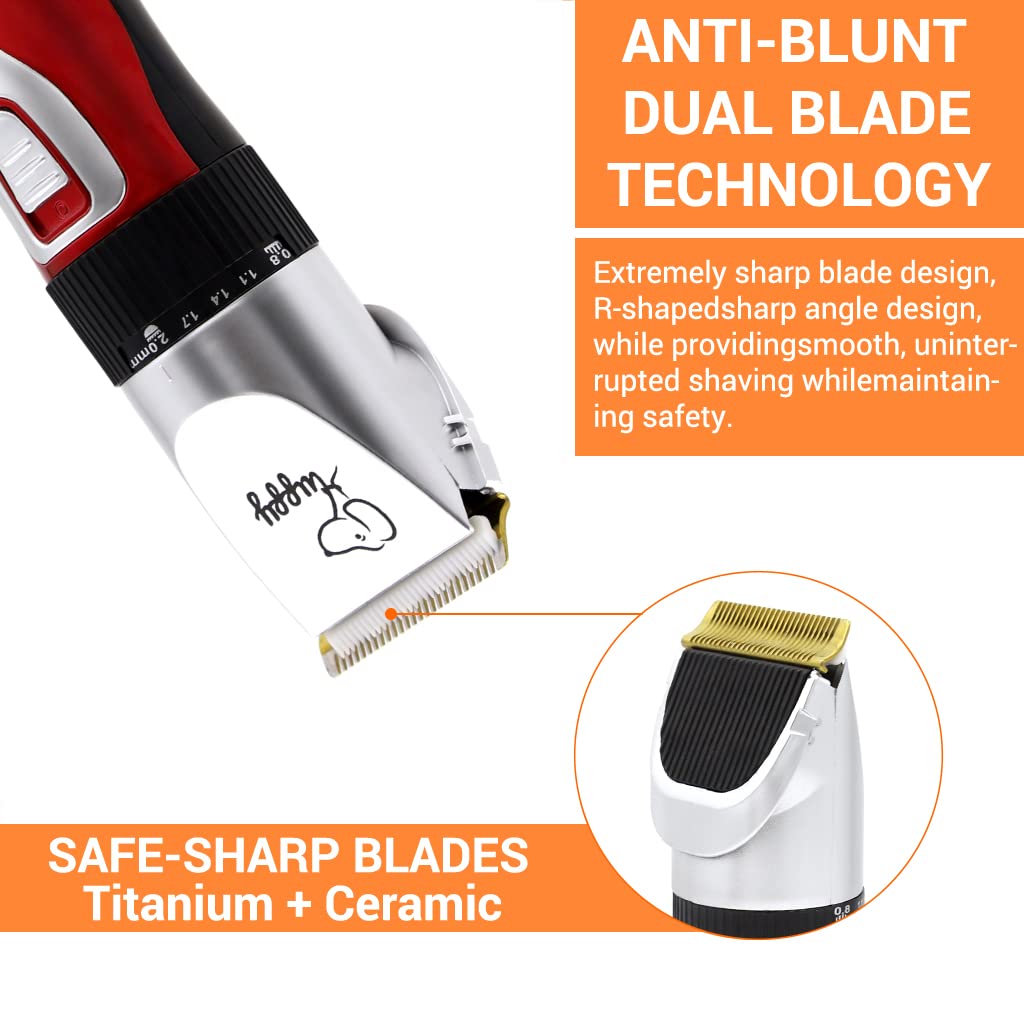 Qpets Electric Dog Hair Trimmer USB Rechargeable Hair Trimmer for Cat Thick Long Hair Dog Hair Trimmer Kit with Hair 4 Limiting Comb, Cleaning Brush, Pet Grooming Hair Clipper(Battery Power)