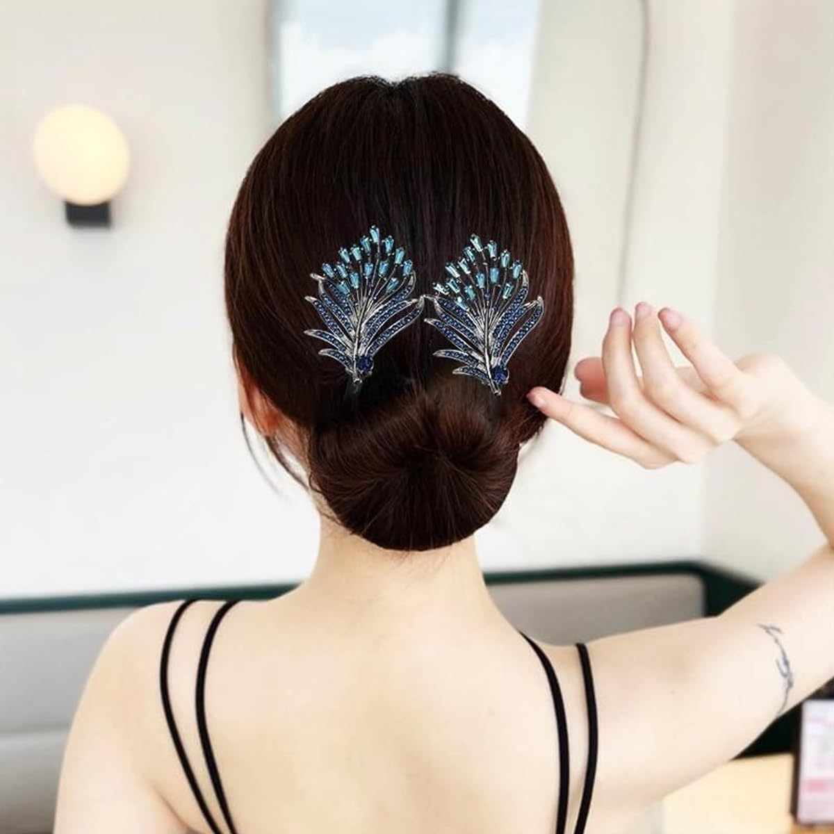 PALAY Hair Bun Accessories for Women Girls Magic Bun Maker for Hair Bun Shaper Elegant Rhinestone Feather Hair Bun Clips for Women Daily, Party, Wedding