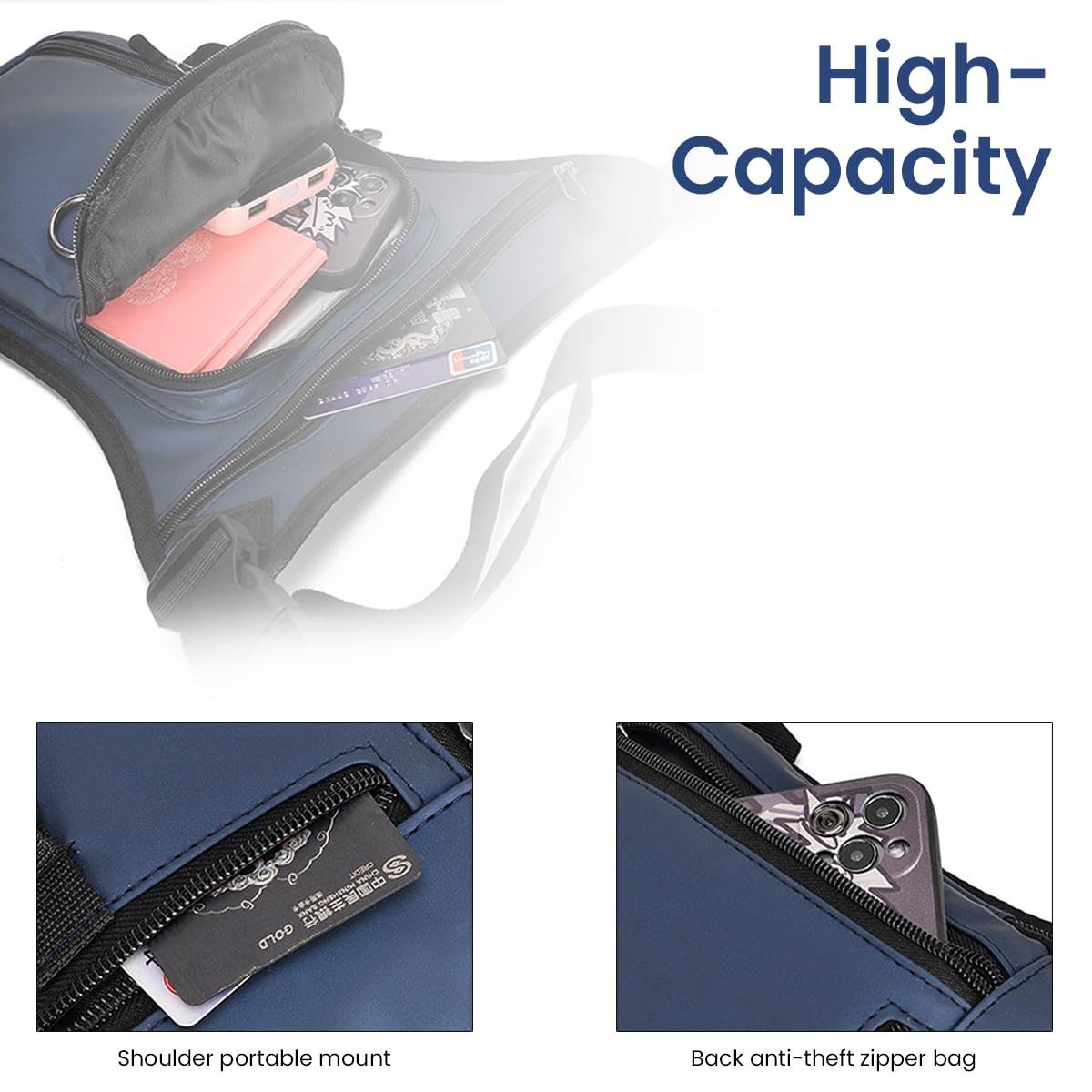 GUSTAVE Motorcycle Waist Drop Leg Bag for Men Women Storage Bag Waist Leg Bag Fanny Bag Nylon Multi-Pocket Thigh Bag Quick Release Buckle Belt Outdoor Hip Bag Waist Bag for Cycling, Hiking, Camping