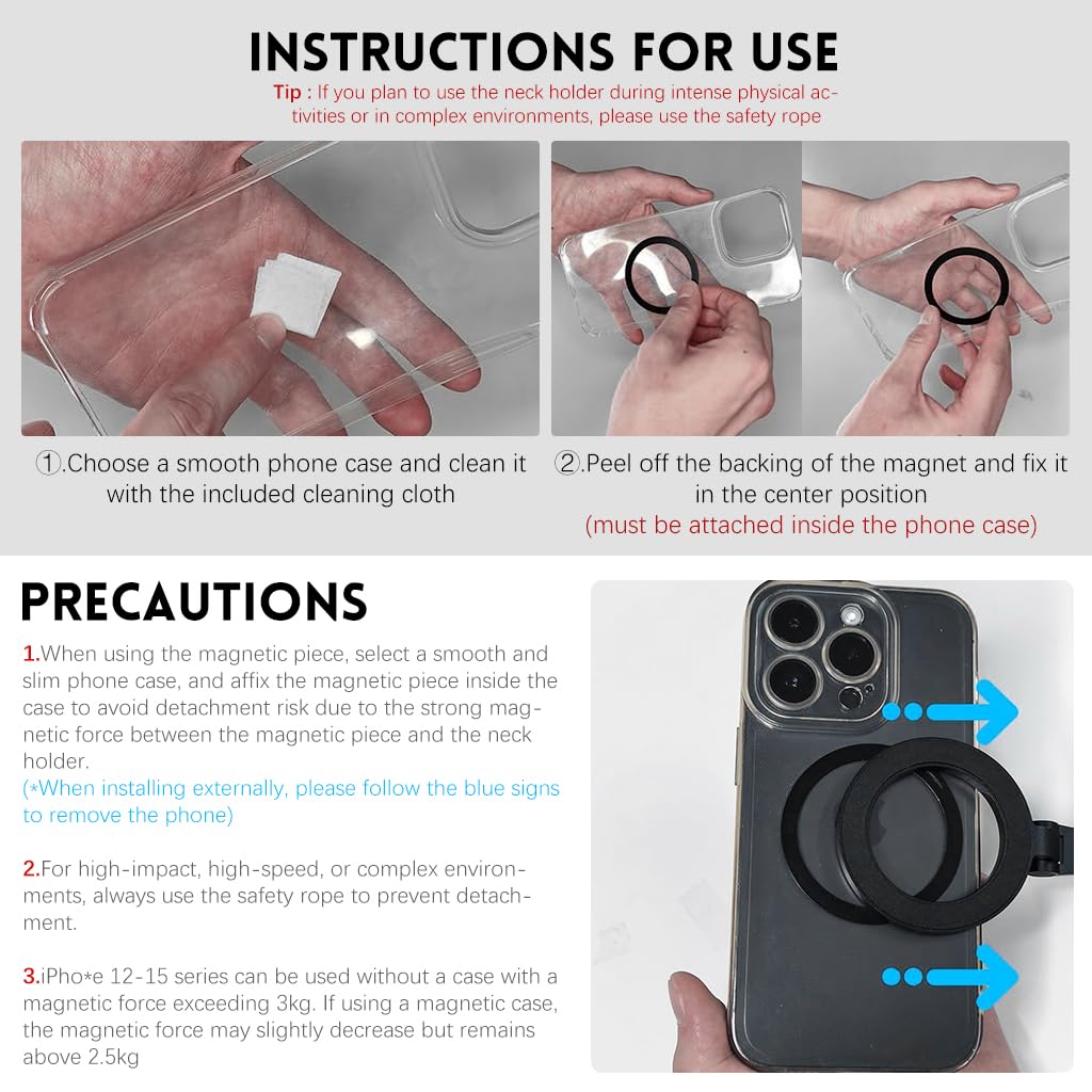 HASTHIP Neck Phone Holder Cell Phone Mount, Hand Free POV/Vlog Flexible Phone Neck Holder Around Chest Stand Video Recording Fit for 15 14 13 12 Pro Max Plu