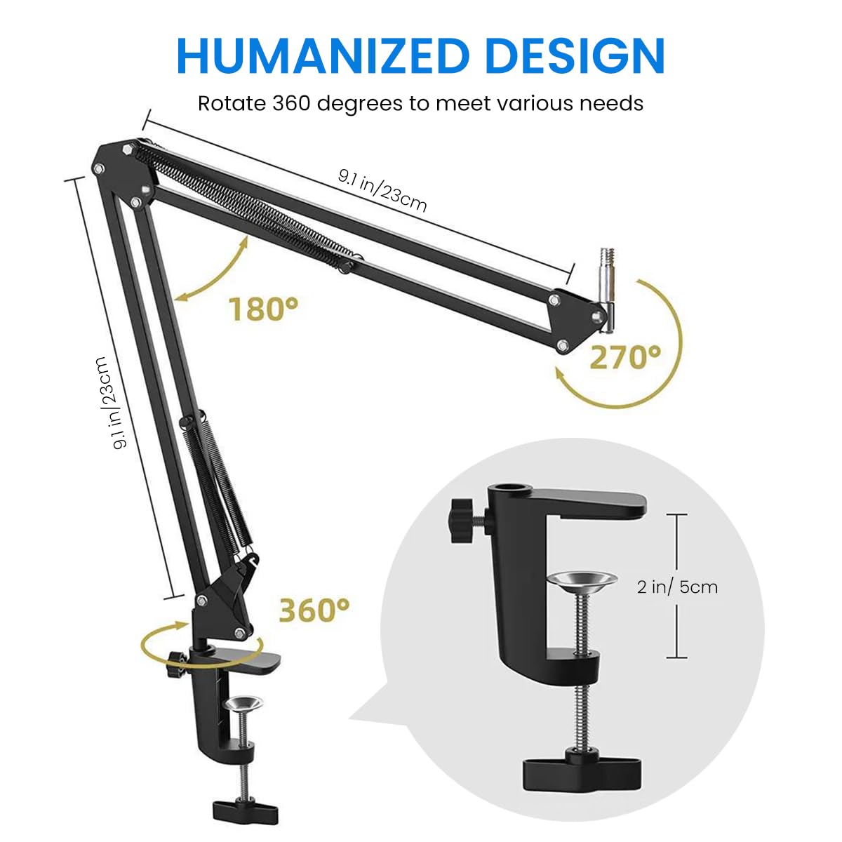 ZORBES Table Phone Holder Stand Strong Magnet Long Arm Phone Holder 360° Rotatable Phone Holder Screw Mounted Phone Holder for Table, Bed Metal Phone Holder Rack for Livestream, Facetime