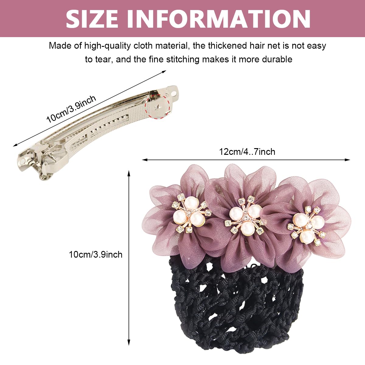 MAYCREATE Hair Bun Accessories for Women, Flower Hair Snood Net, Pearl Mesh Bun Maker for Hair, Stylish Knit Hair Bun Cover Hairnet for Daily, Work, Dancer Gift