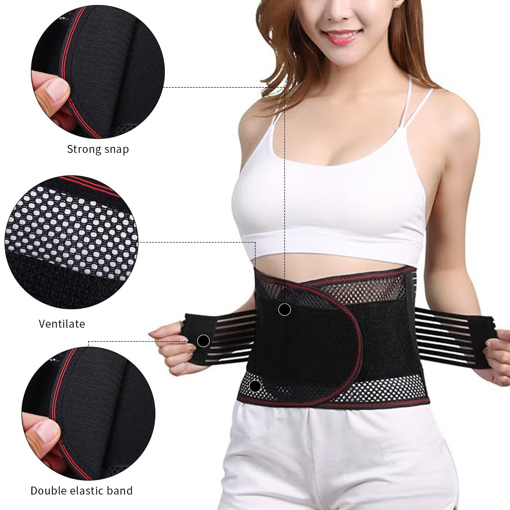 HANNEA Lumbar Support Belt Breathable Mesh Lumbar Support Belt with Stainless Steel Bar Back Support for Pain Relief, Prevent Strains Adjustable Lumbar Support Belt for Men Women, Size M, 29-35''