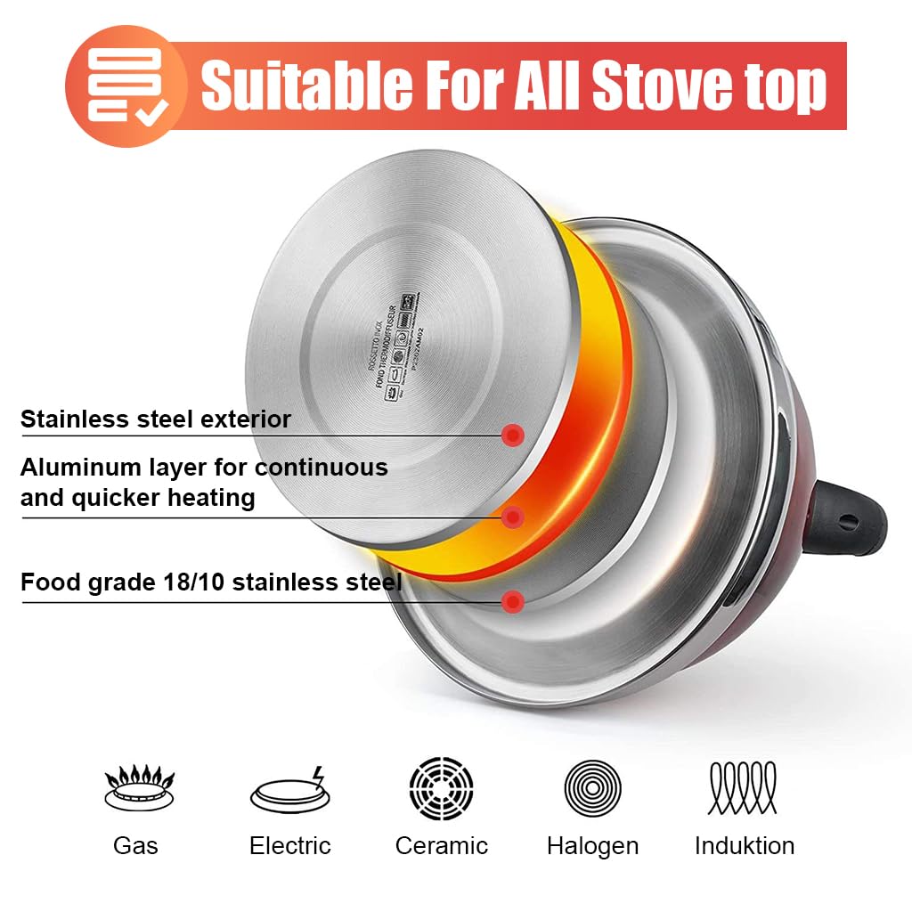 Supvox Tea Kettle 3L Stainless Steel Whistling Tea Kettle Water Pot Coffee Kettle Universal Water Kettle for Stove Top, Cook Top Outdoor Portable Water Tea Top for Camping, RV, Picnic