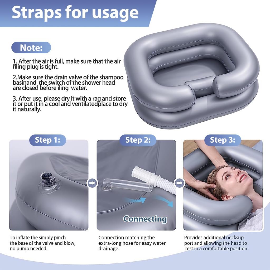 PALAY Inflatable Washing Hair Basin, Portable Hair Washing Tray for Elderly, Disabled, Pregnant, Injured, Bedridden and Handicap, Hair Washing Sink with Drain Tube Use, Pink