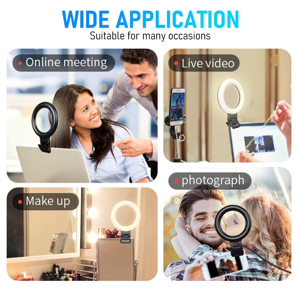 ZORBES USB LED Selfie Light Clip-on Ring Light Fill Light 3 Color 6'' Video Light with 10 Brightness Portable LED Ring Fill Light for Phone, Tablet, Livestream, Youtuber